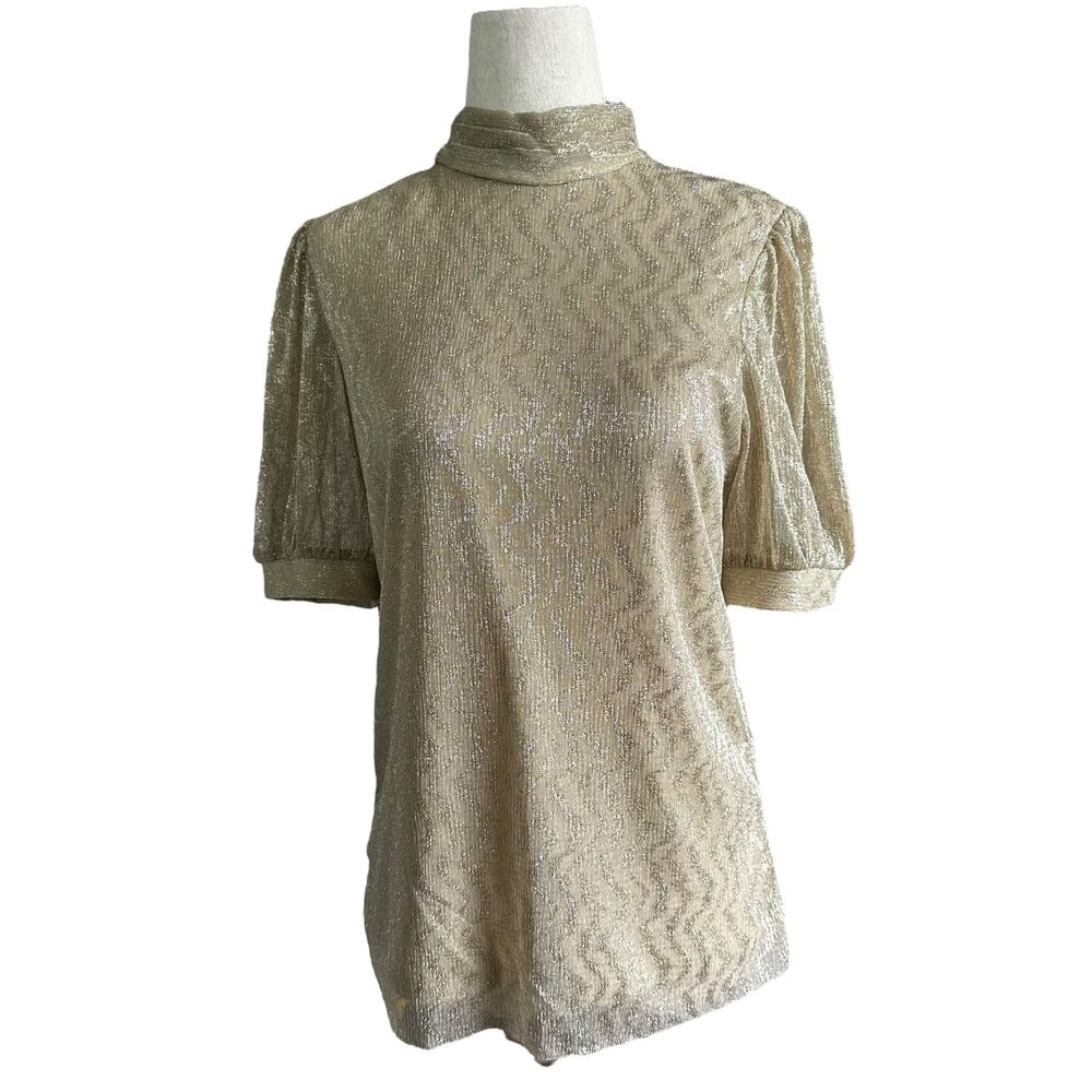 Vince Camuto Beige Metallic Lined Blouse Women Top Size Small | 70-33